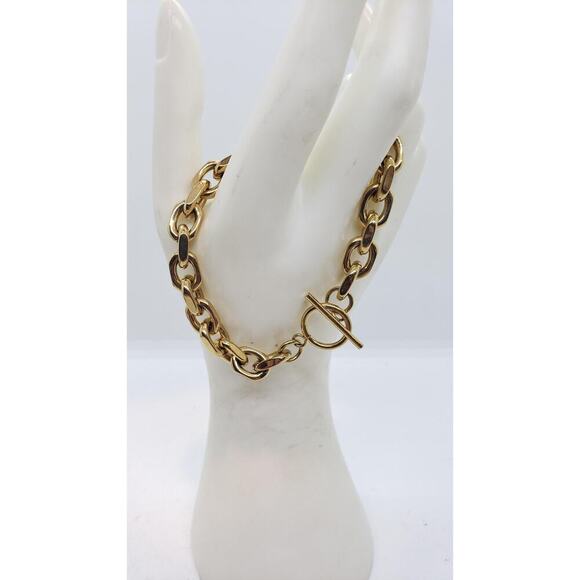 Chunky Wide 10k Gold Plated Chain Link Bracelet Toggle Clasp Bracelet - Picture 7 of 10